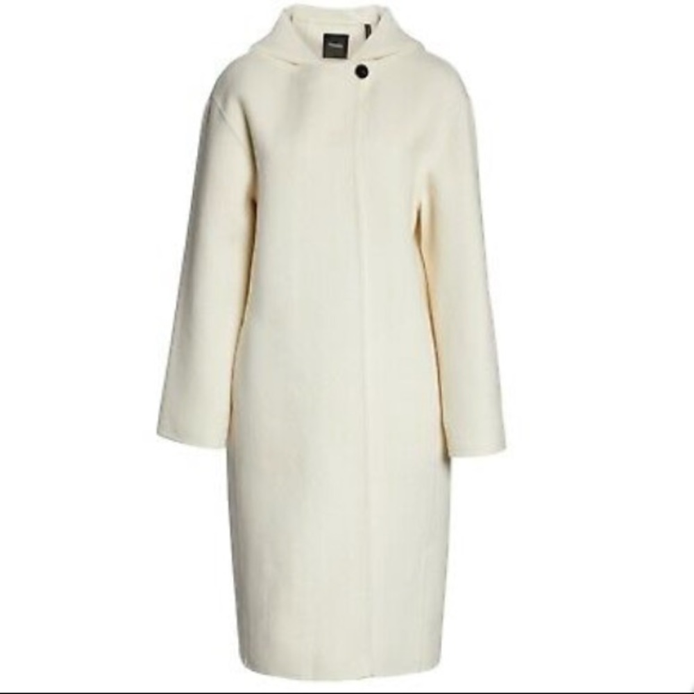 NWT Theory Clean Duffle Hooded Wool Coat Ecru M